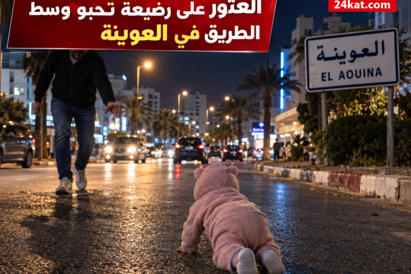 العثور على رضيعة تحبو وسط الطريق في العوينة